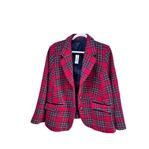 NWT Talbots Red Plaid Blazer Jacket Wool Plus Petite 14WP Heavy Weight Holiday